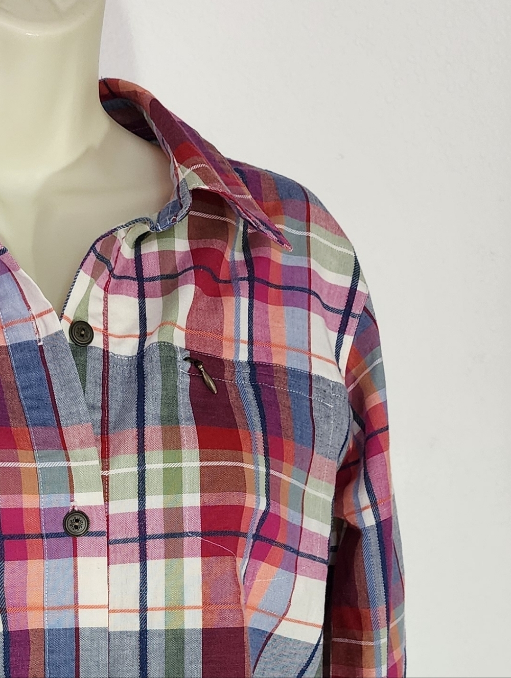Alfred Dunner Shirt Plaid Cotton Blend Button Up Red Size 10 - Picture 15 of 15